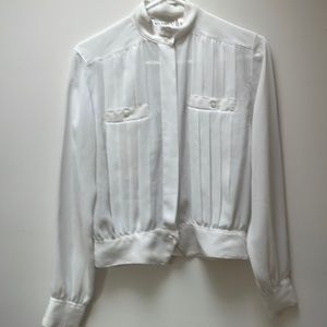 Vintage blouse size 8 cream long sleeve  pleats low collar Neil Martin